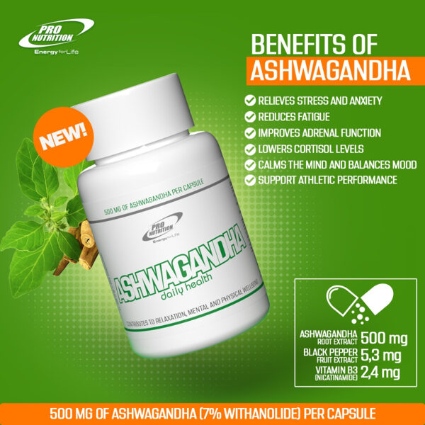 Ashwagandha    Conține extract din fructe de piper negru + Vit. B3